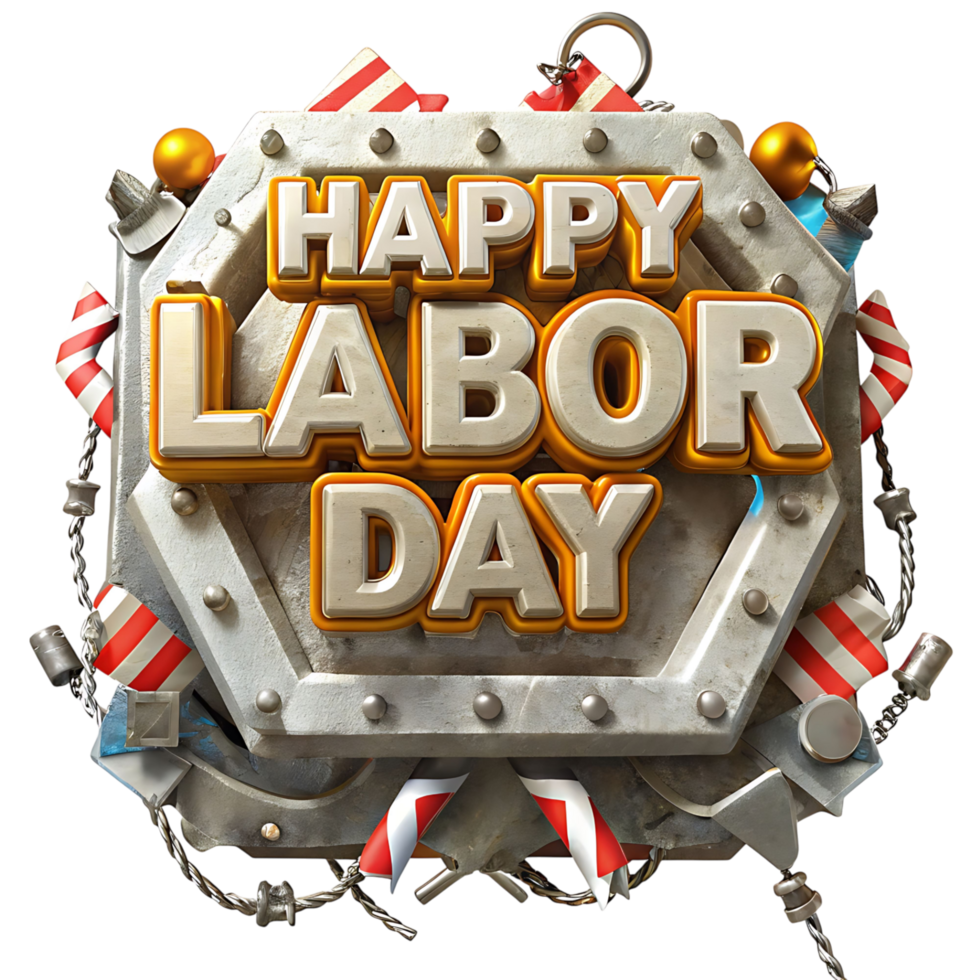 Happy Labor Day Festive 3D Render with Industrial Theme and Metallic Elements png