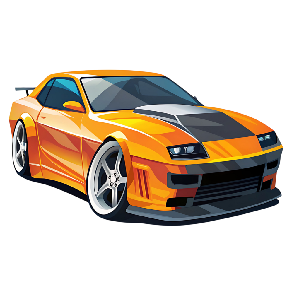 A Stunning Orange Custom Muscle Car Design featuring a Low Rider stance and a sleek aerodynamic body png