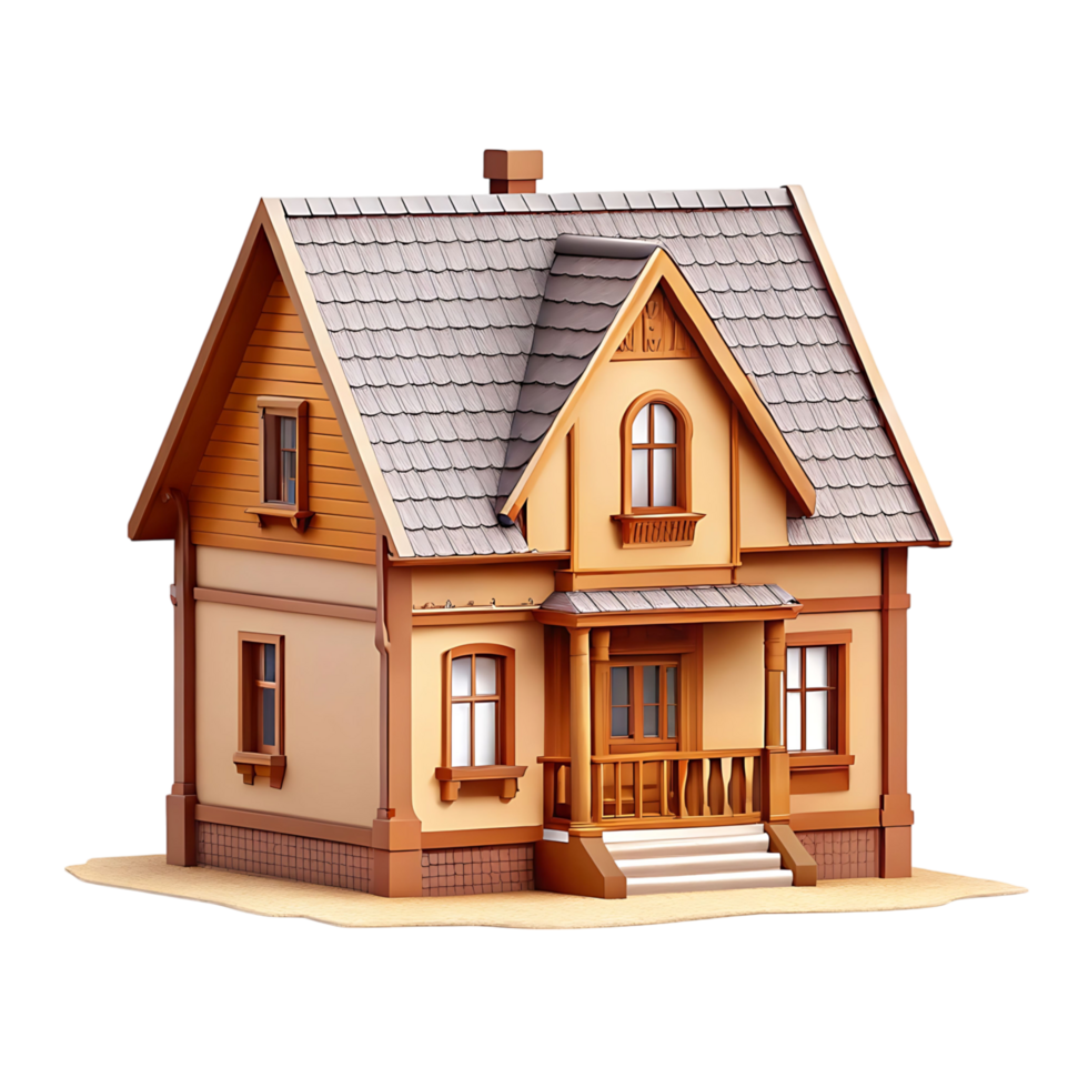 Charming Two Story House with Brown Wooden Trim and Gray Roof png