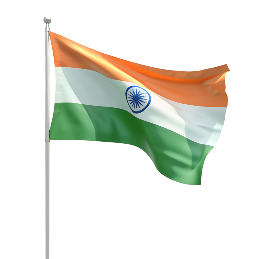 The Indian National Flag Waving on a Flagpole Against a transparent Background A Vibrant and Detailed png