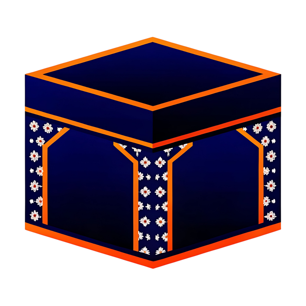 Isometric of the Kaaba in Mecca with Floral Design and Orange Accents png