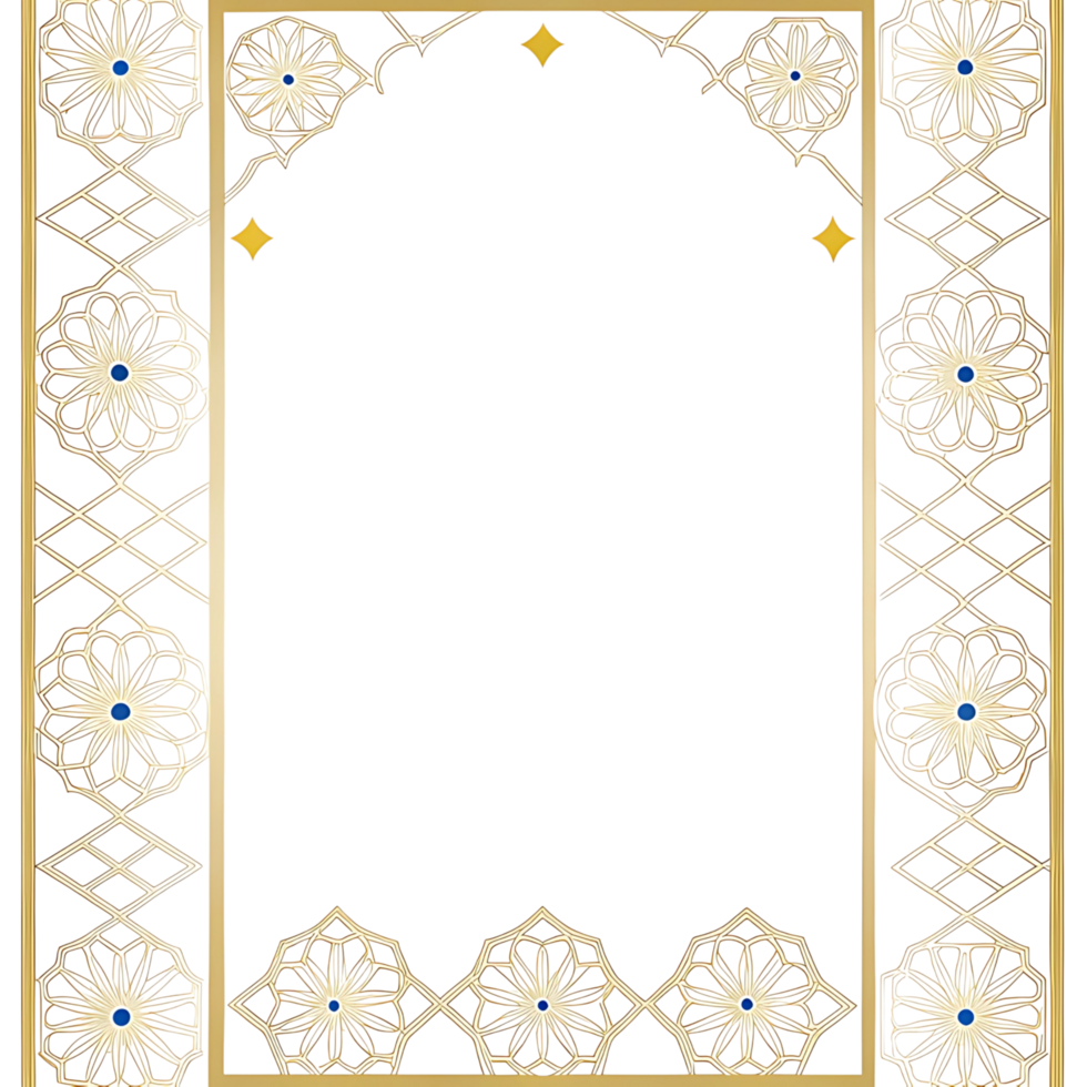 Elegant Gold and Blue Floral Frame Design with Intricate Geometric Patterns for Elegant Invitations or Certificates png