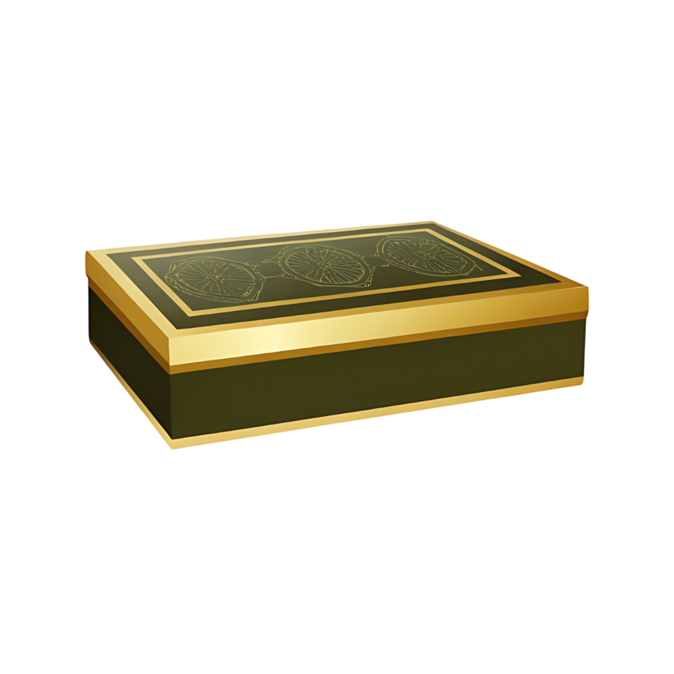 Elegant Olive Green and Gold Rectangular Gift Box with Lemon Design png