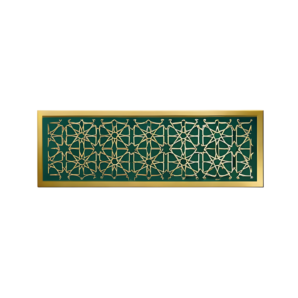 Elegant Gold and Green Islamic Geometric Pattern Design Artwork in Rectangular Frame png
