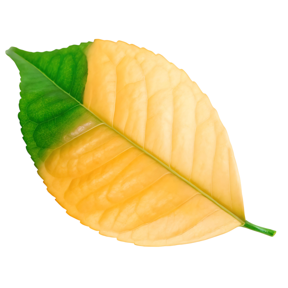 Half Green Half Yellow Leaf Isolated on transparent Background Botanical Fall Autumn Change of Season png