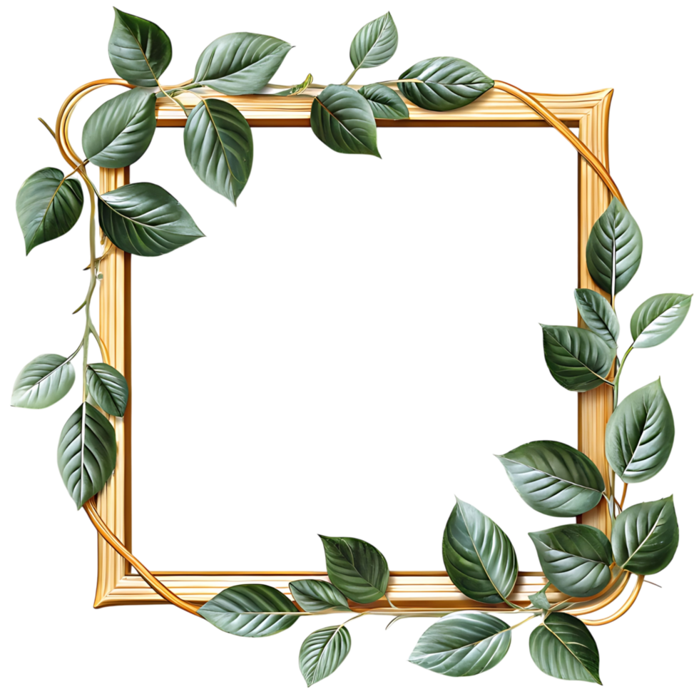 Elegant Gold Frame Decorated with Lush Green Leaves Botanical Artwork png