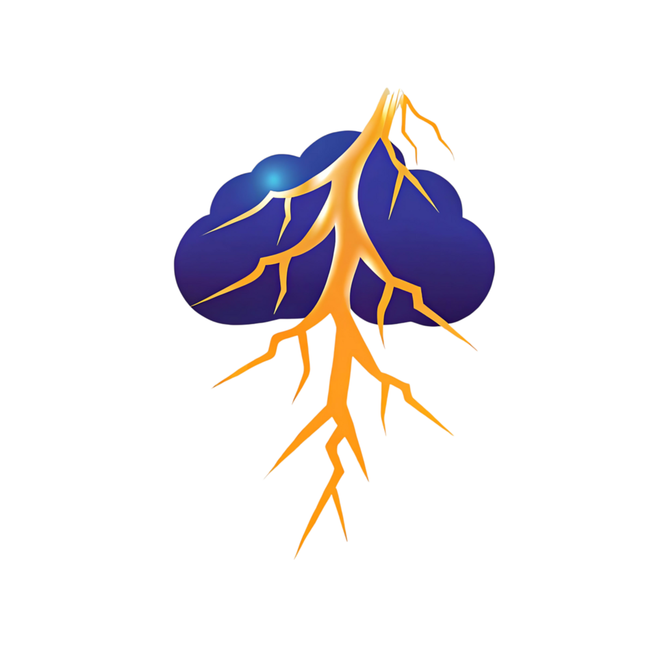 Abstract lightning bolt striking a cloud with deep roots ry png