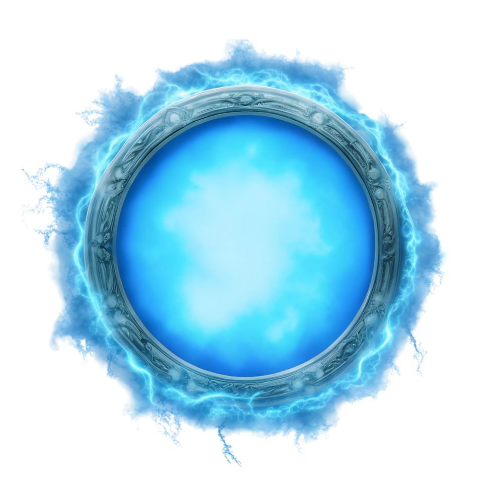 Mystical Blue Portal with Electric Energy and Ornate Frame png