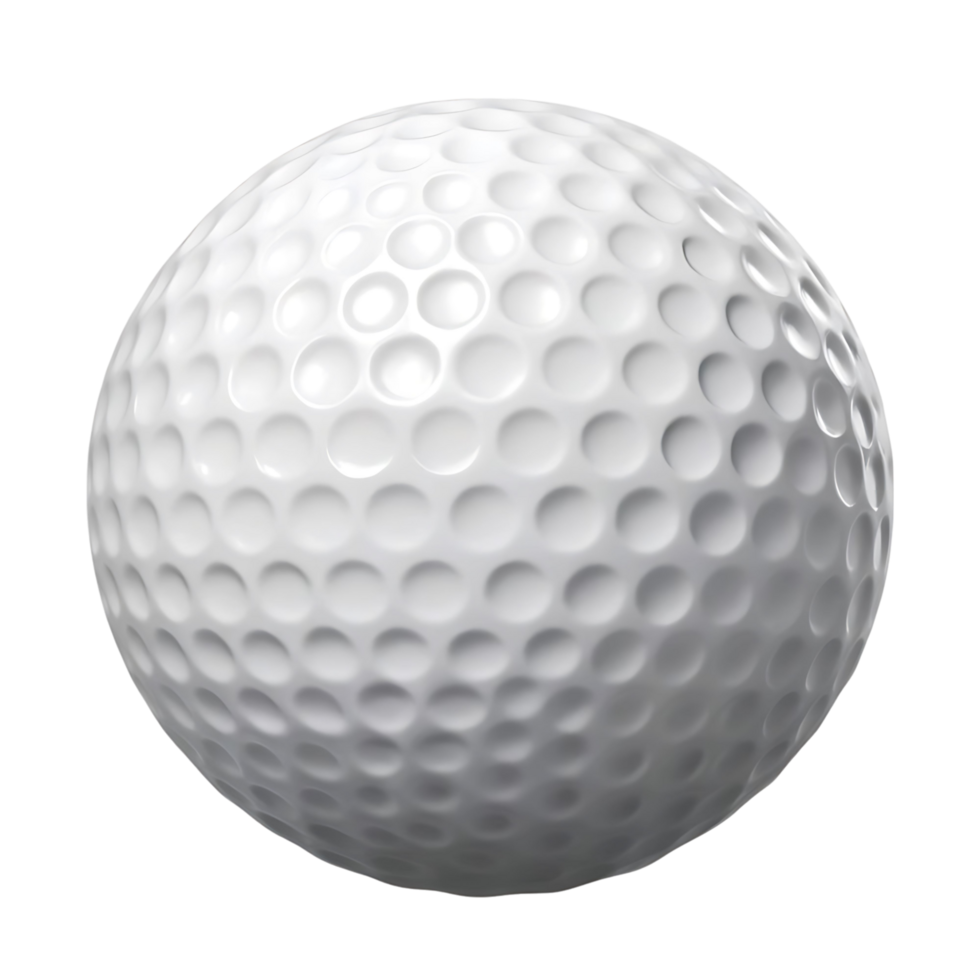 Closeup view of a white golf ball with dimples on a transparent background showing texture and detail png