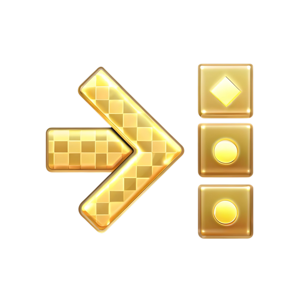 Golden Arrow Button Interface Design with Three Gold Square Buttons png