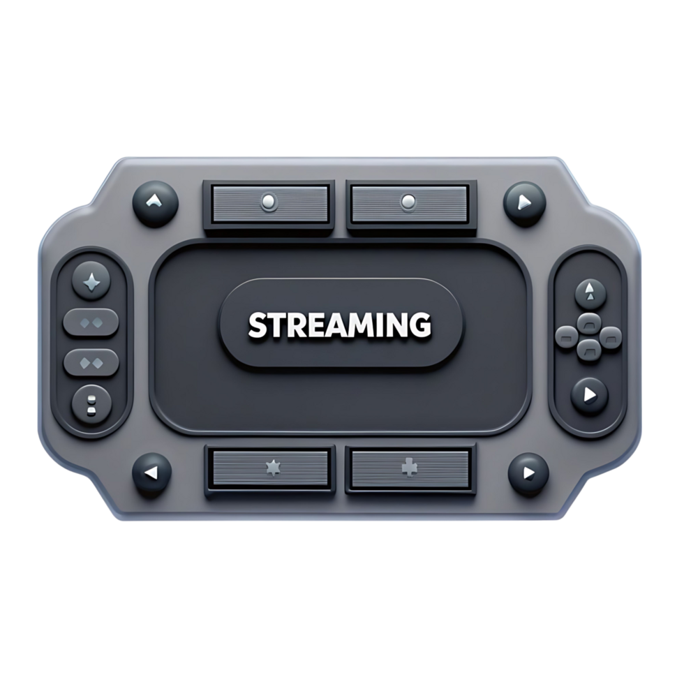 Futuristic Streaming Device Control Panel with Various Buttons and Directional Arrows png