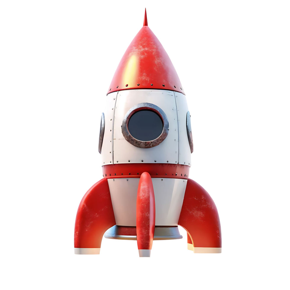 Retro Red and White Cartoon Rocket Ship on transparent Background 3D Render png