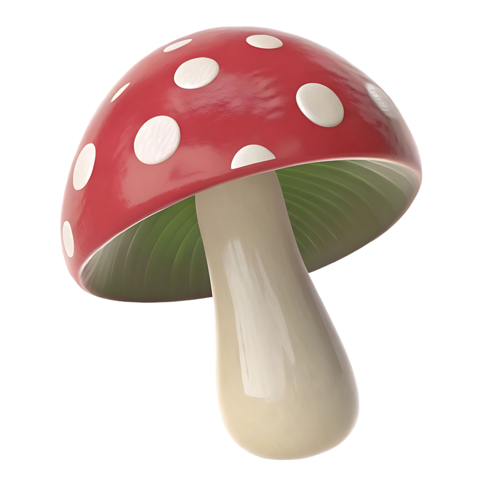 A digitally rendered of a red mushroom with white spots on a transparent background a whimsical illustration of a toadstool png