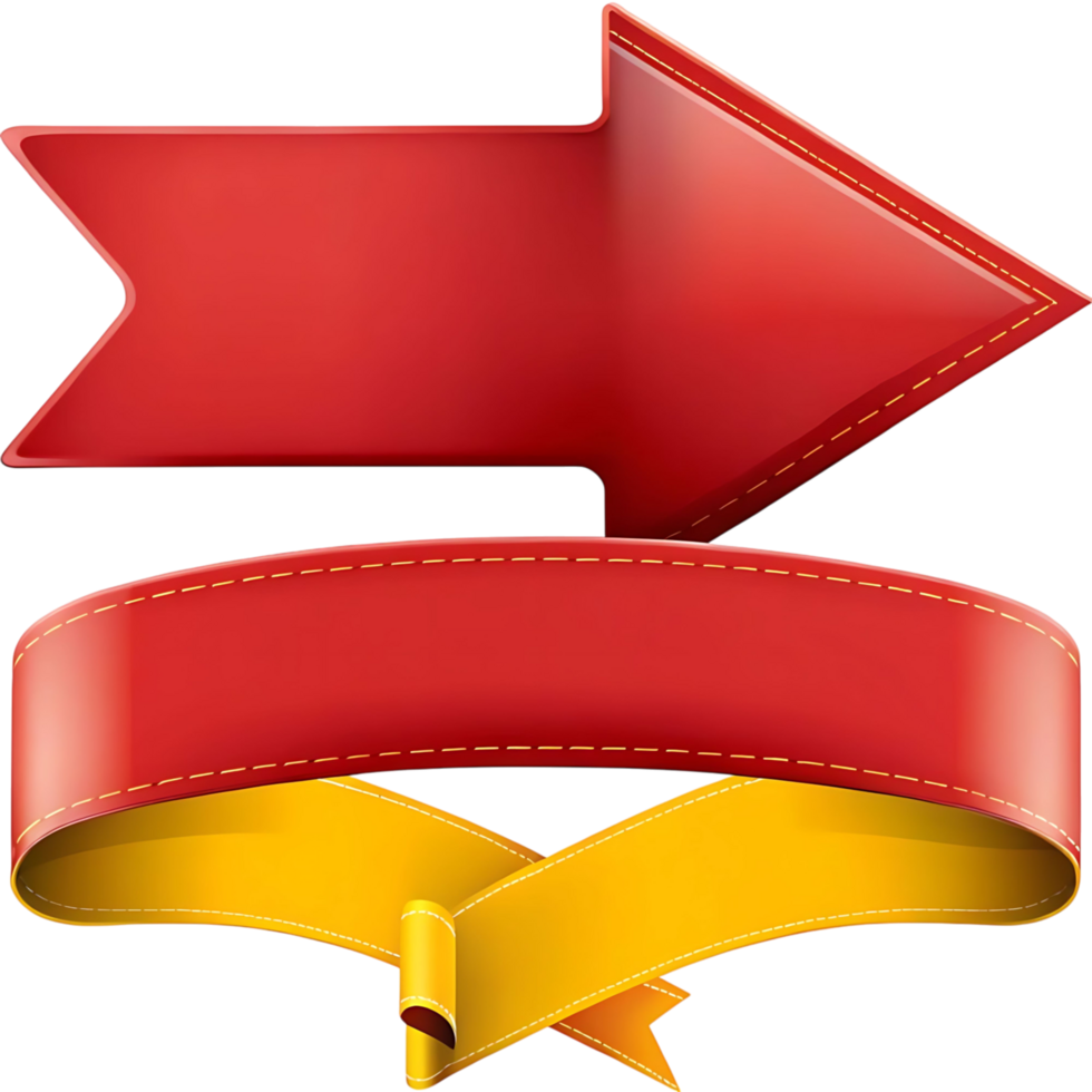 Red Arrow Pointing Right with Yellow Ribbon Banner Design Element png