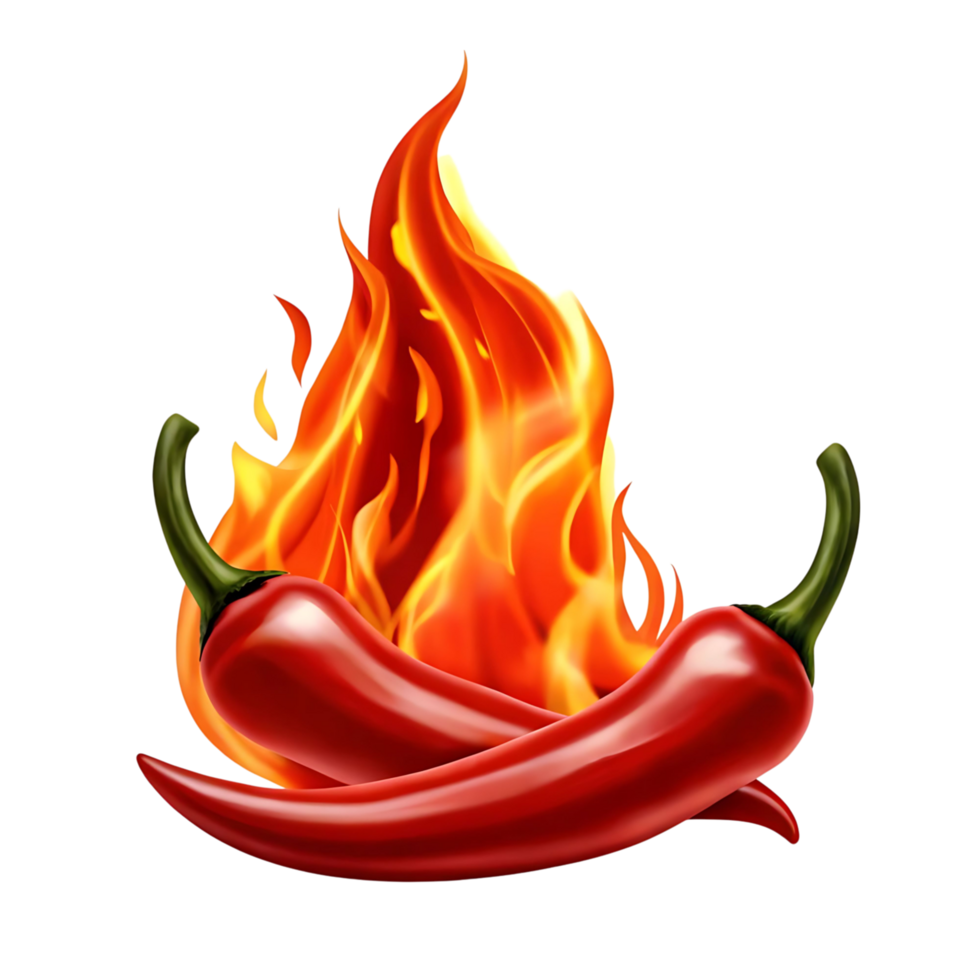 Fiery Hot Red Chili Peppers with Blazing Flames Illustration Spicy Food Graphic Design png