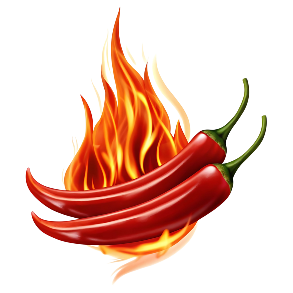 Fiery Hot Red Chili Peppers Flaming Hot Spicy Food Illustration png
