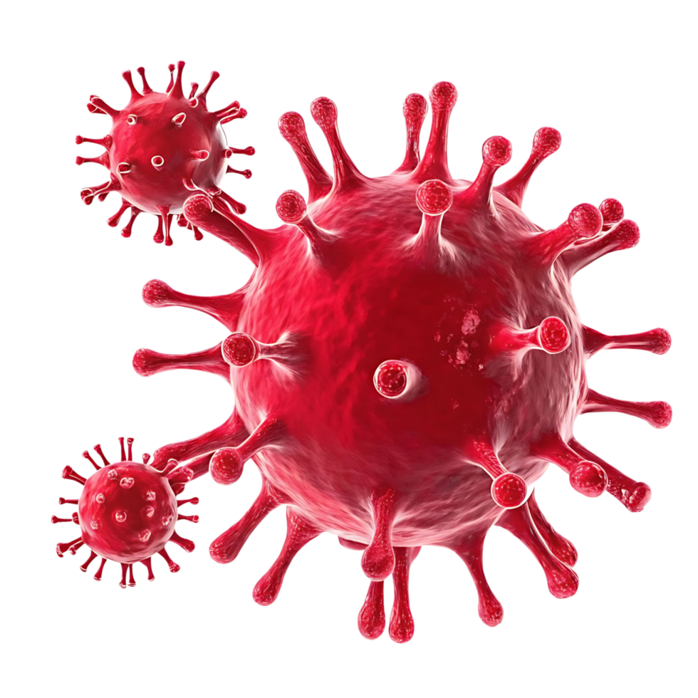 Microscopic View of Red Virus Cells Cluster Spreading Infection Disease png