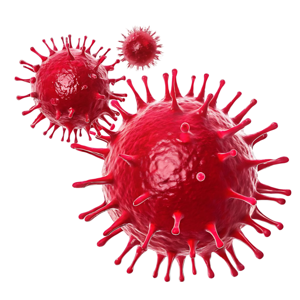 Microscopic View of Red Viruses in 3D Rendering on transparent Background Detailed Cellular Structure of Infectious Agents png