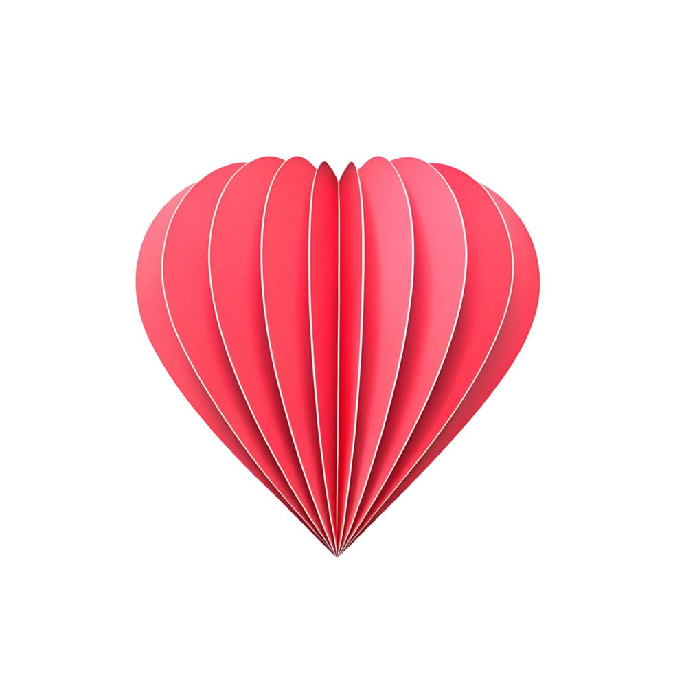 A Pleated Red Paper Heart on transparent Background Valentines Day Design png
