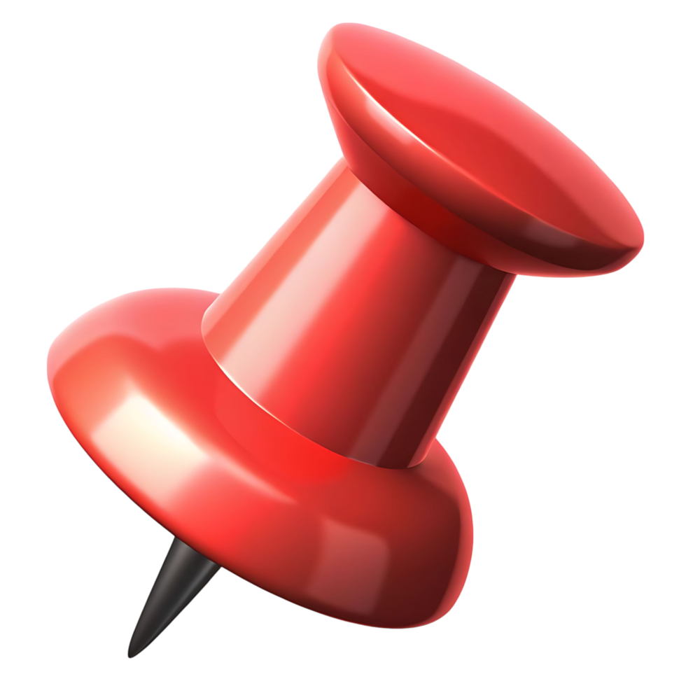 A 3D Render of a Shiny Red Push Pin on a transparent Background. A Realistic Illustration of an Office Supply png