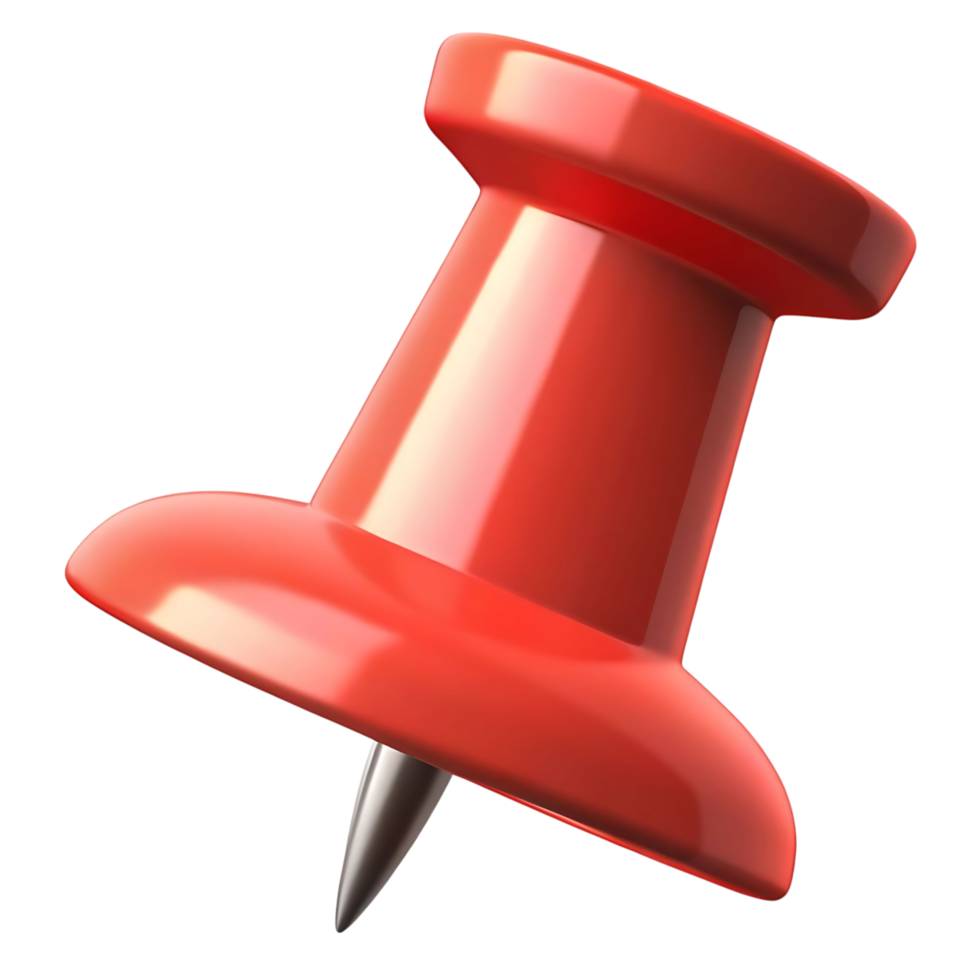A 3D Render of a Shiny Red Pushpin on a transparent Background Office Supplies Stationary Item png