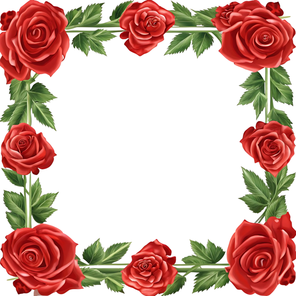 Beautiful Red Roses Frame Border for Romantic Decoration and Invitation Card Design png