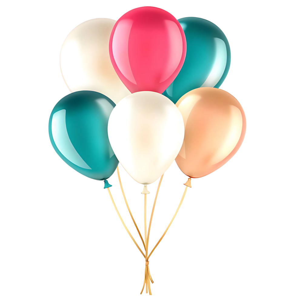 Five Colorful Balloons Tied Together a Festive Bunch png