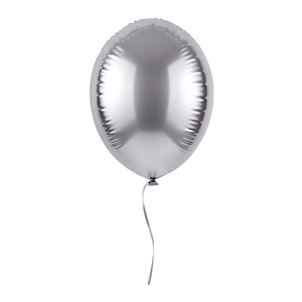A single silver balloon floats against a transparent background, elegant and simple party decoration png