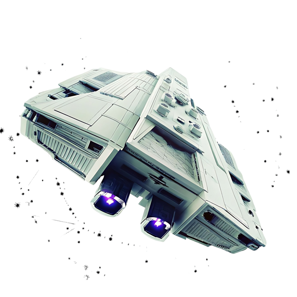 Futuristic Spaceship Design in Deep Space a 3D Render of a White Sci Fi Vessel png