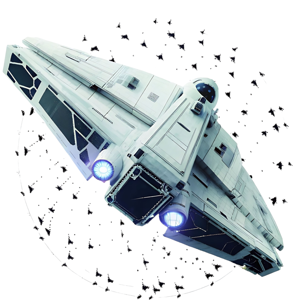 Futuristic White Spaceship in Deep Space Depiction 3D Render png