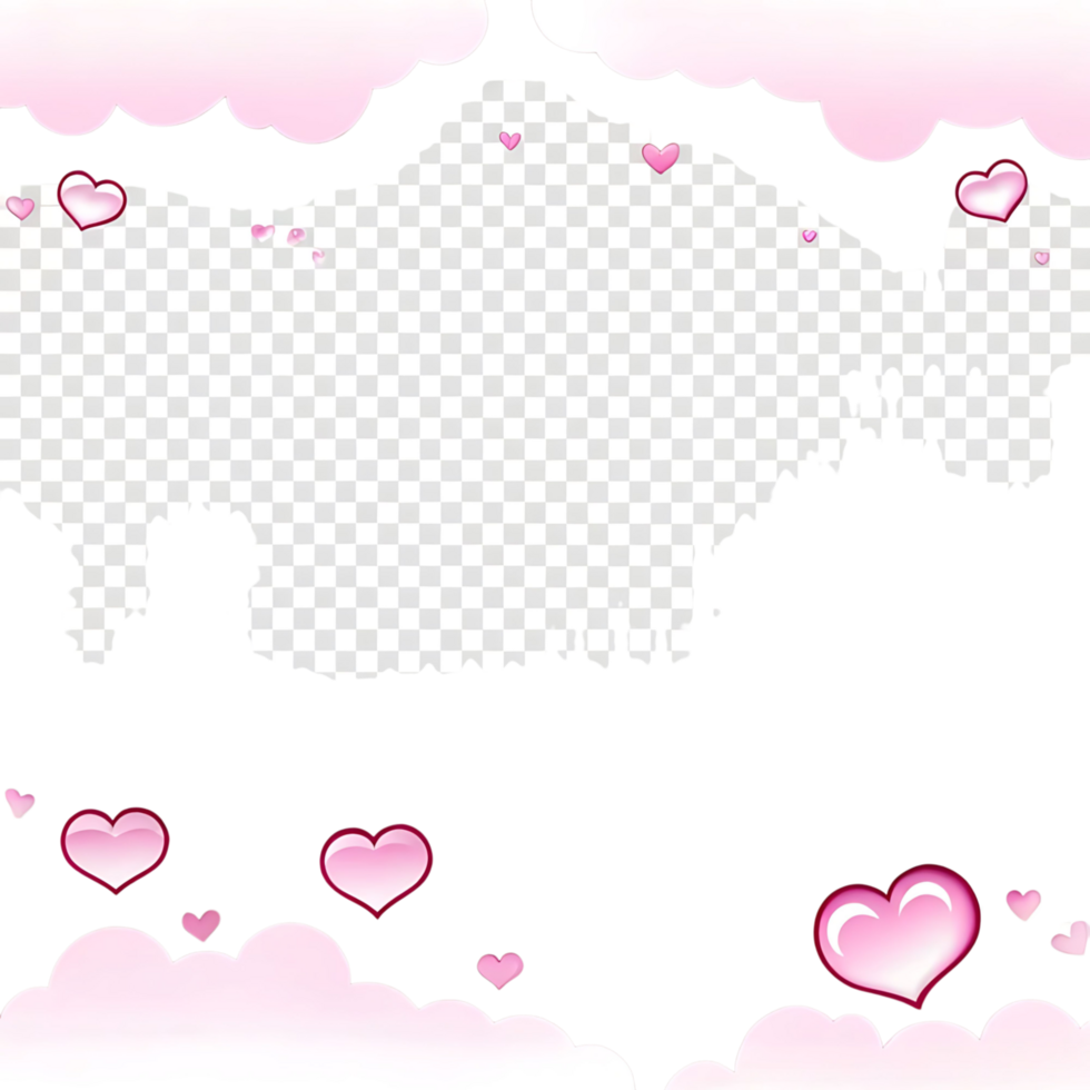 Lovely Pink Hearts and Clouds Design Template for Valentines Day Cards or Romantic Projects png