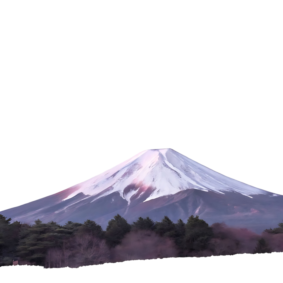 Majestic Mount Fuji at Dawn Surrounded by a Misty Forest png
