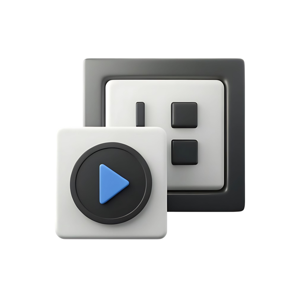 3D Render of Play Button and Power Outlet Symbolize Digital Media and Power Consumption png