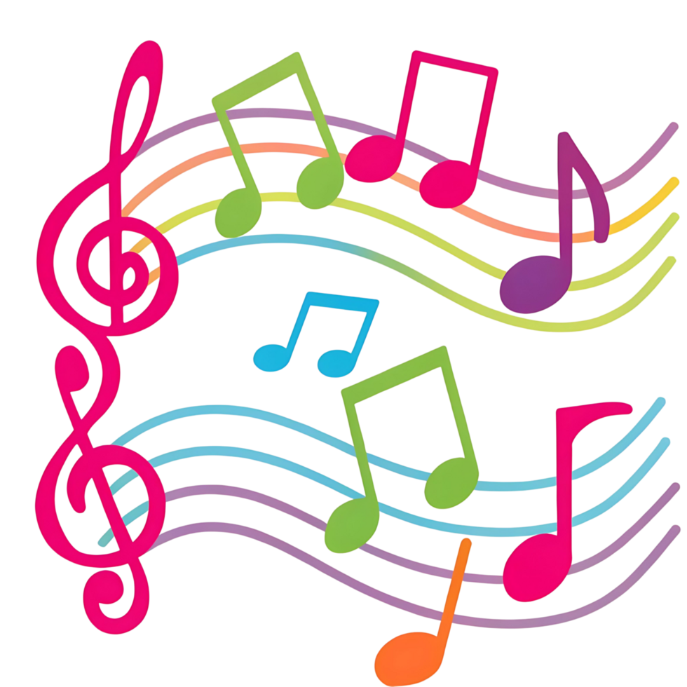 Colorful Music Notes on a Treble Clef Staff Rainbow Design png