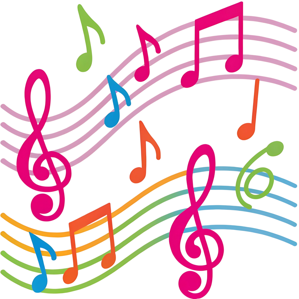 Colorful Music Notes and Treble Clef on Wavy Staff Lines Bright Musical Background png