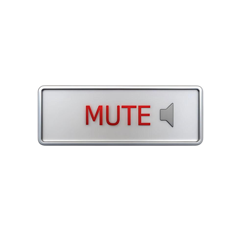 A Red Mute Button with a Silver Frame on a transparent Background A 3D Rendered png