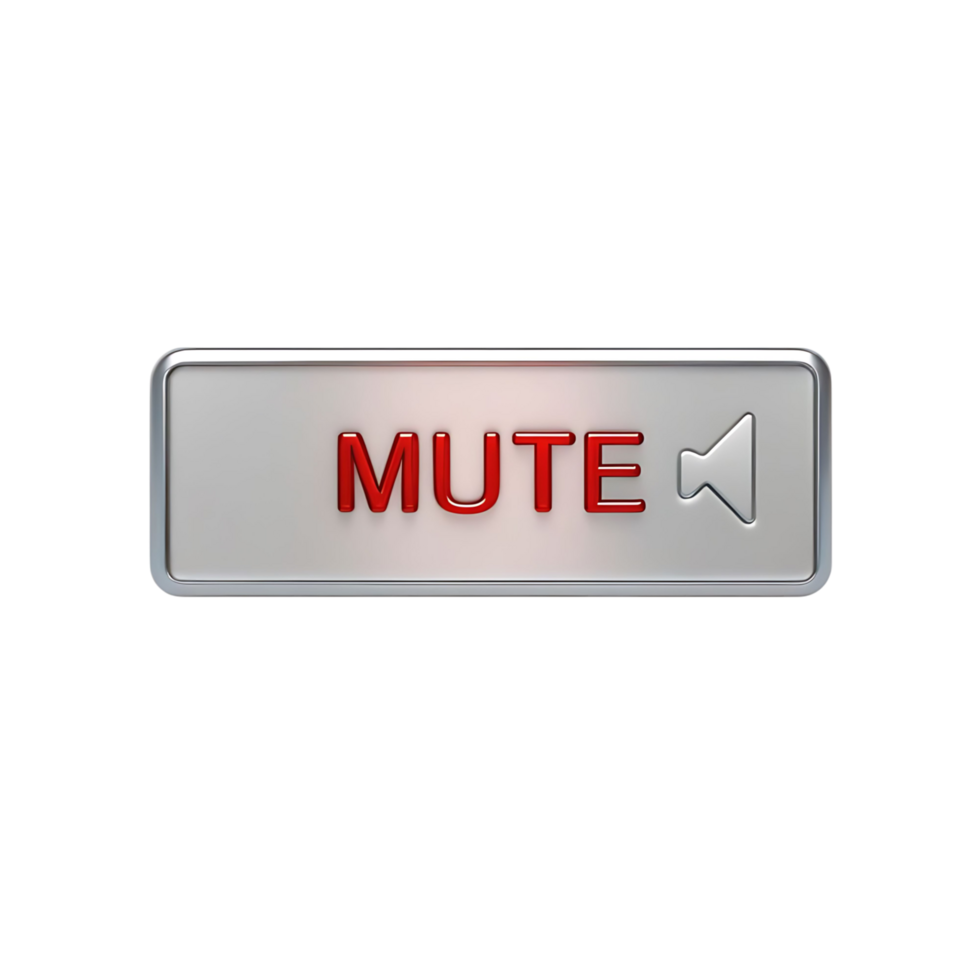 Metallic Mute Button 3D Render Red Text Silver Frame Audio Visual Interface png