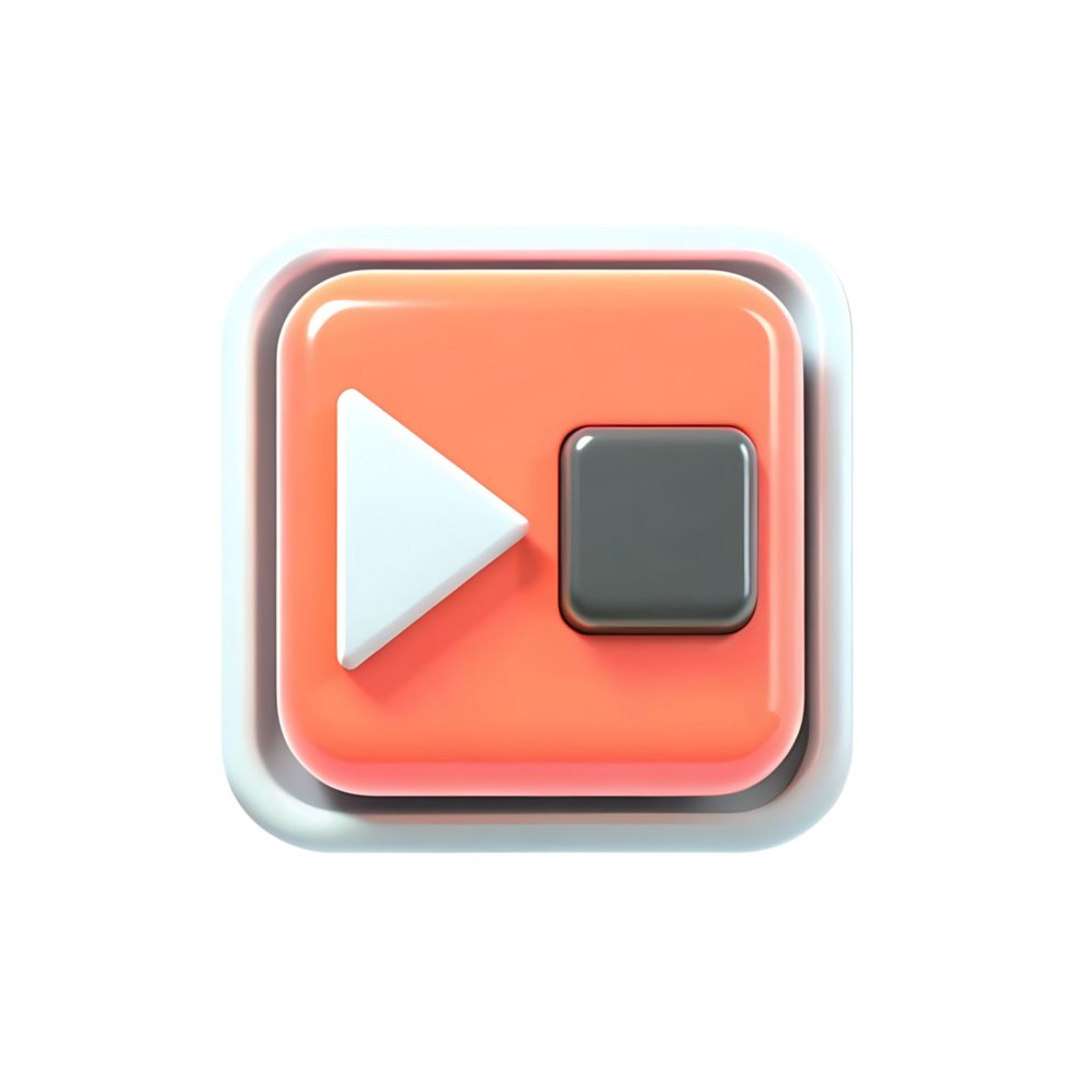 3D Render of a Modern Rewind Button Icon with Glossy Texture and Coral Color Scheme png