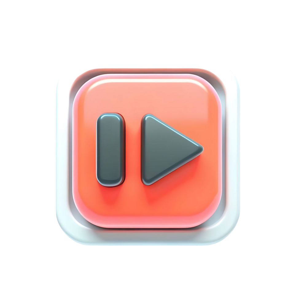3D Render of a Rewind Button Icon a Shiny Orange Square with Gray Arrows png