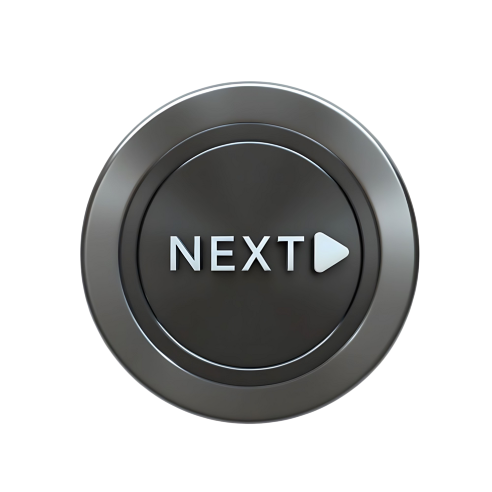 Circular Metal Next Button with Play Icon 3D Render Graphic Design Element png
