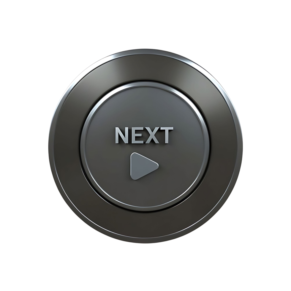 Sleek Metallic Next Button with Play Icon Digital Interface Element png