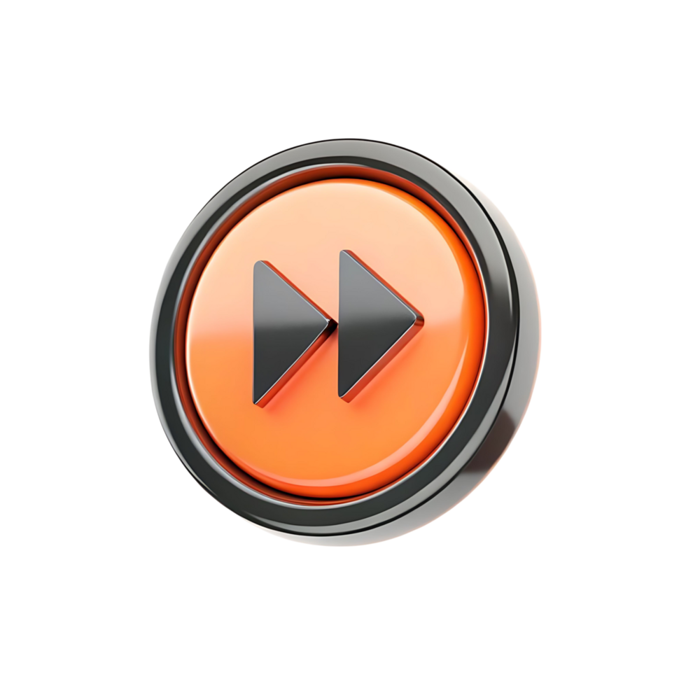 3D Render of an Orange and transparent Fast Forward Button Icon for Media Player User Interface png