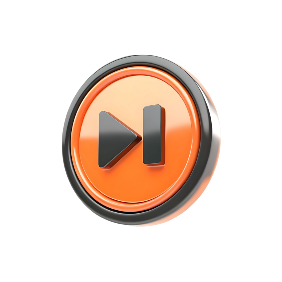 Three Dimensional Render of a Glossy Orange Next Track Button with transparent Accents png