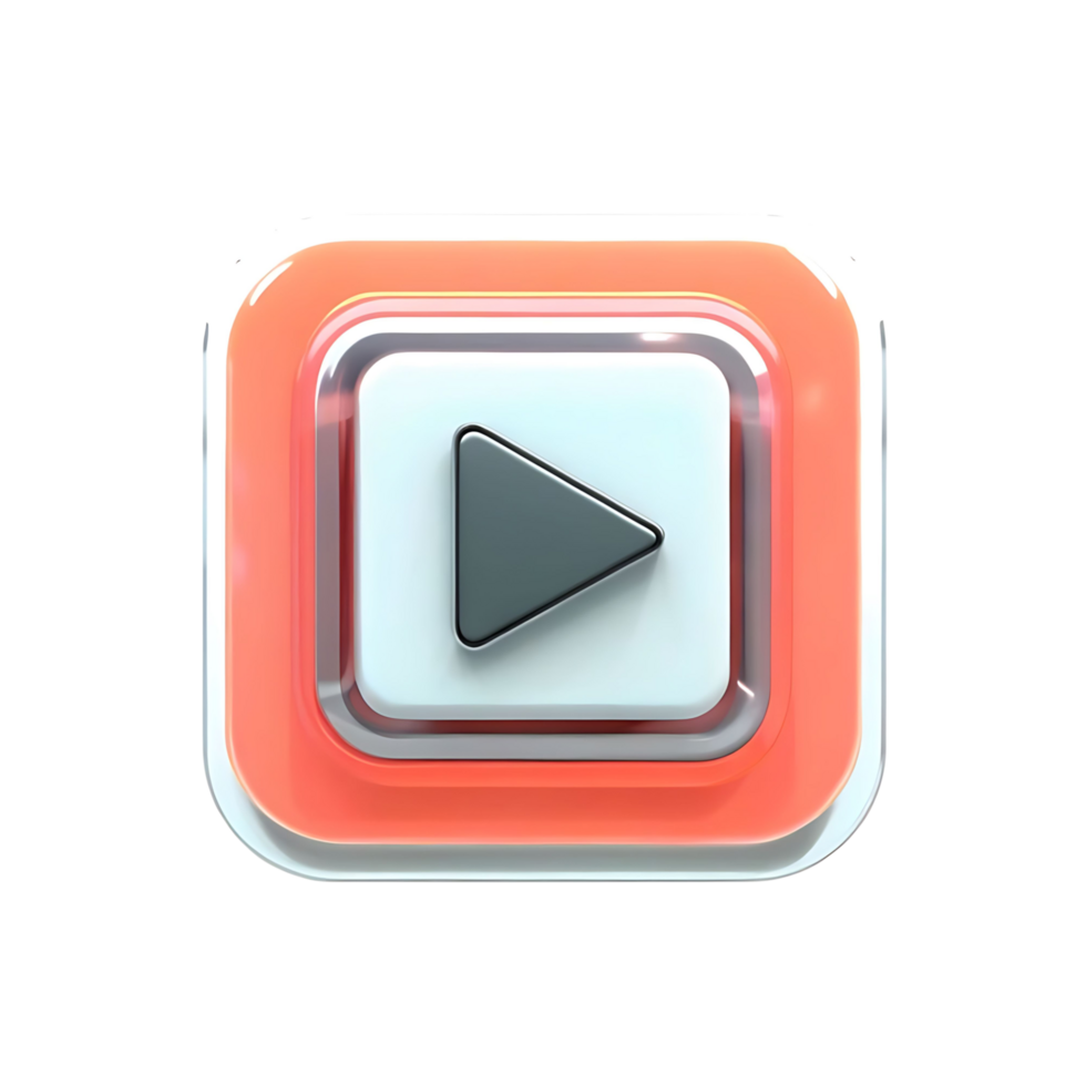 3D Render of a Play Button Icon with a Glossy Orange and White Design png