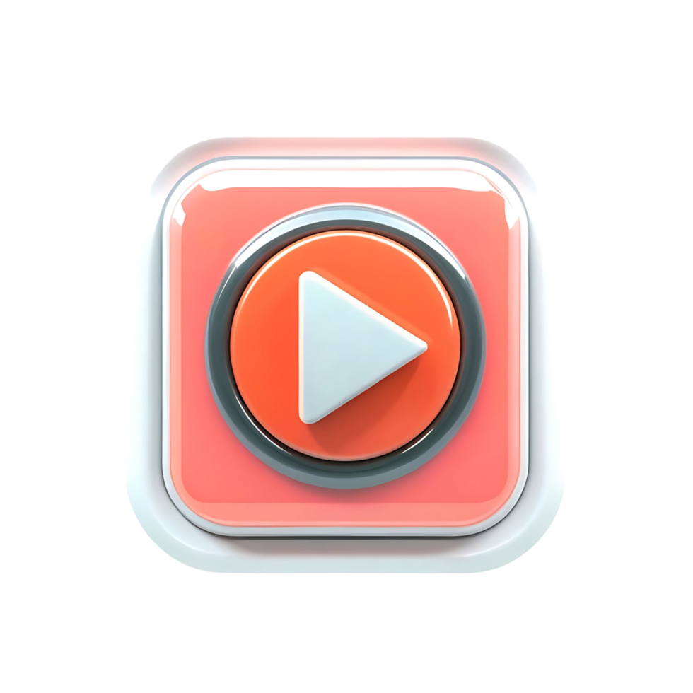 Shiny Pink Play Button 3D Render Square Icon Media Player png