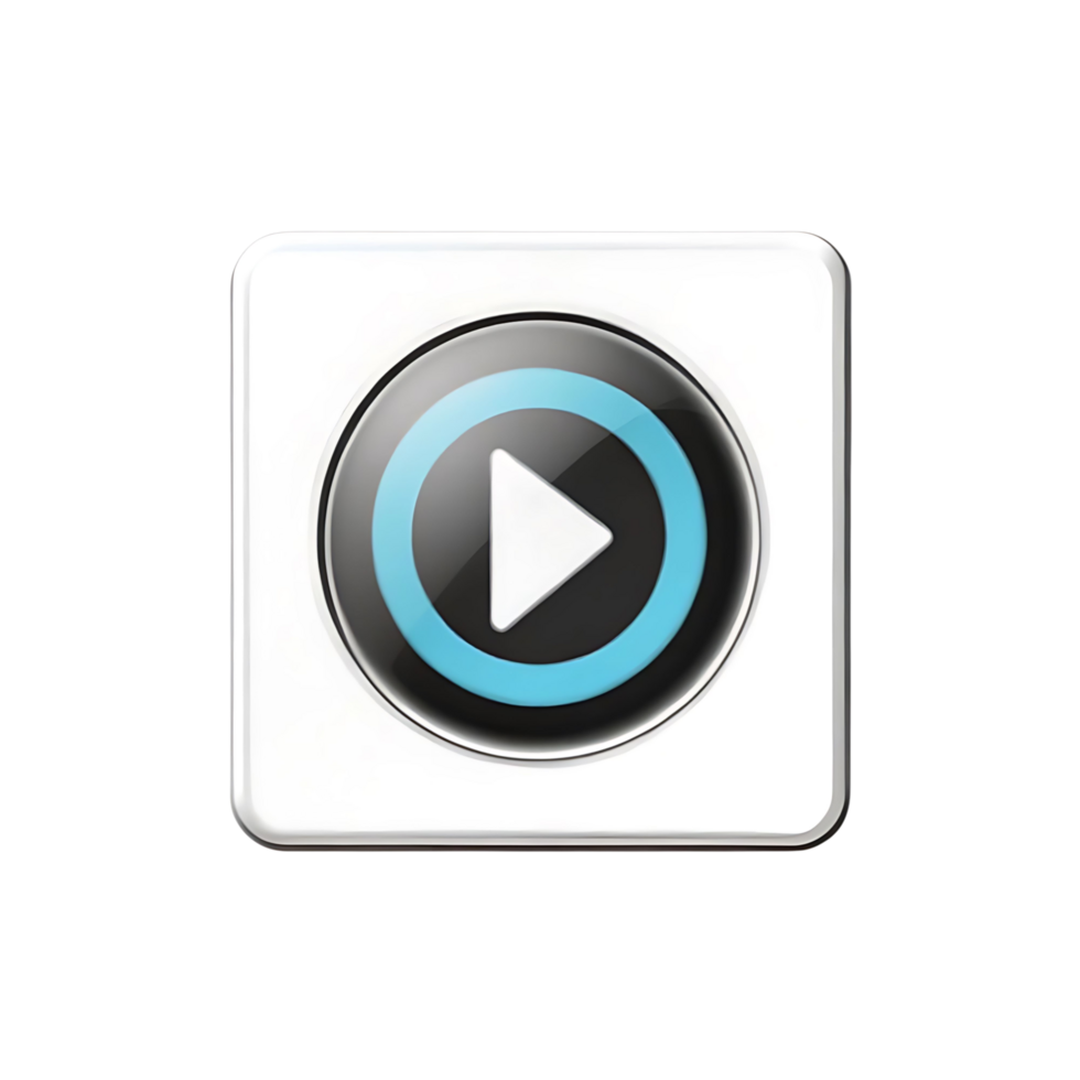 Glossy White Square Play Button Icon with Light Blue Circle and Play Symbol png