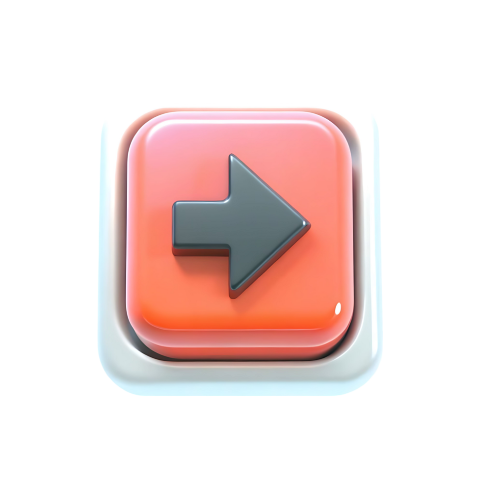 Three Dimensional Glossy Orange Button with a Dark Gray Right Arrow Icon Navigation User Interface Element png