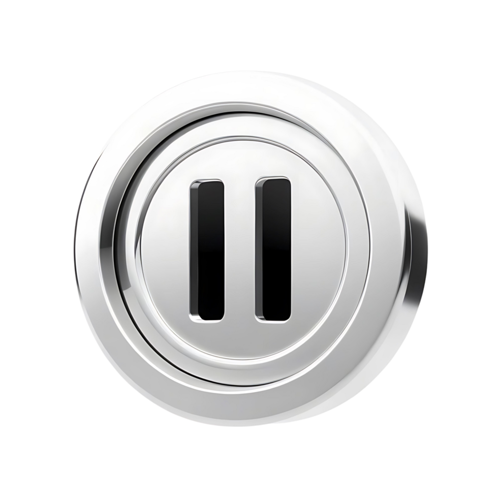 Chrome Metal Pause Button Digital Media Control Interface png