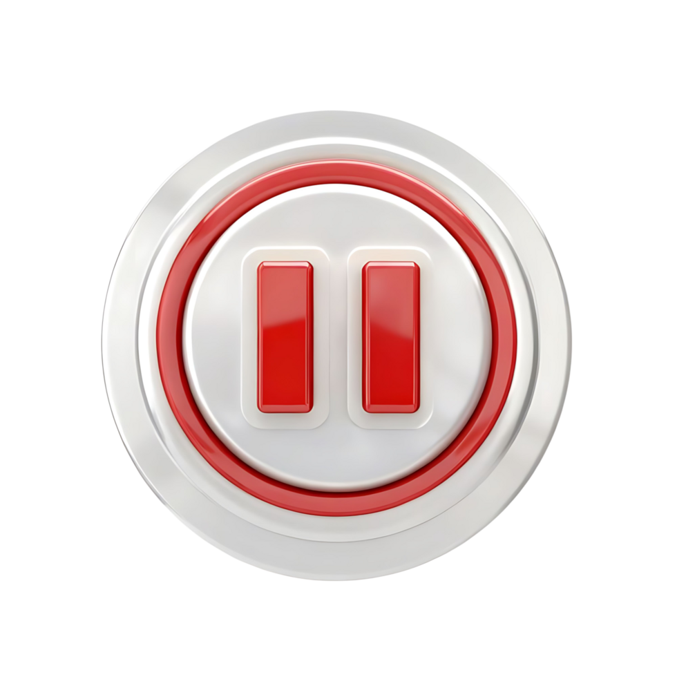 3D Render of a Red and White Pause Button Circular Icon Design Element png