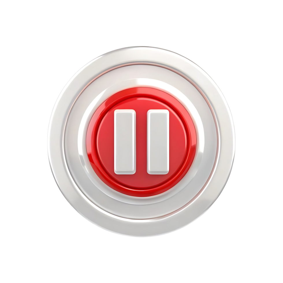 3D Render of a Red and Silver Pause Button Icon Media Player Control png